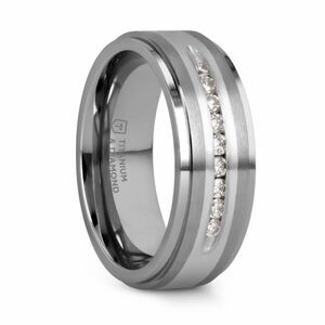 Thorsten Bond Men’s Wedding Band Size 9 Flat Brushed Silver Inlaid Titanium with